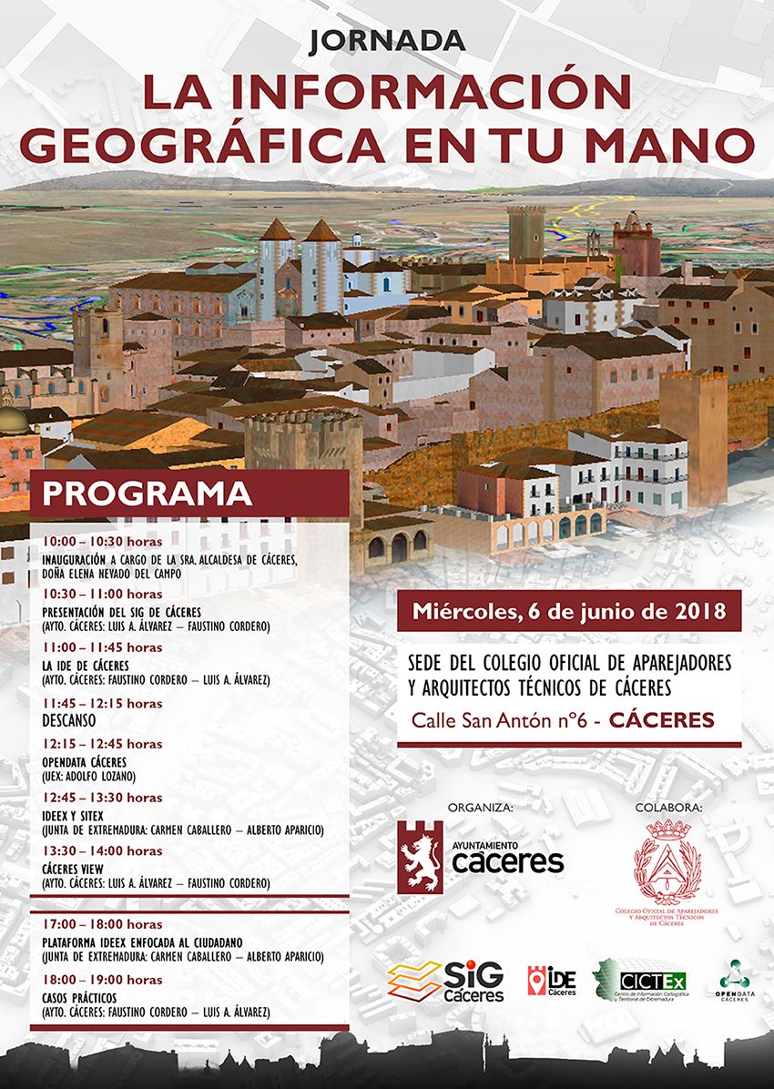 Inicio S.I.G de Caceres La Ciudad Cartografía Planeamiento Patrimonio Difusión Servicios Contacto Descargas Jornada La Información Geográfica en tu mano